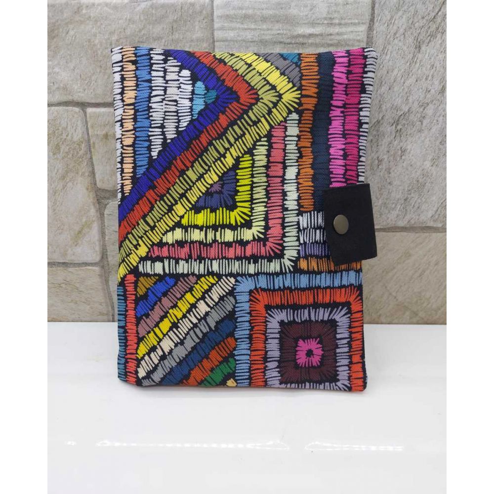 Renkli Dikişler Kumaş Organizer çanta  (tablet Kılıfı, Pasaport, Cüzdan, Kitap)