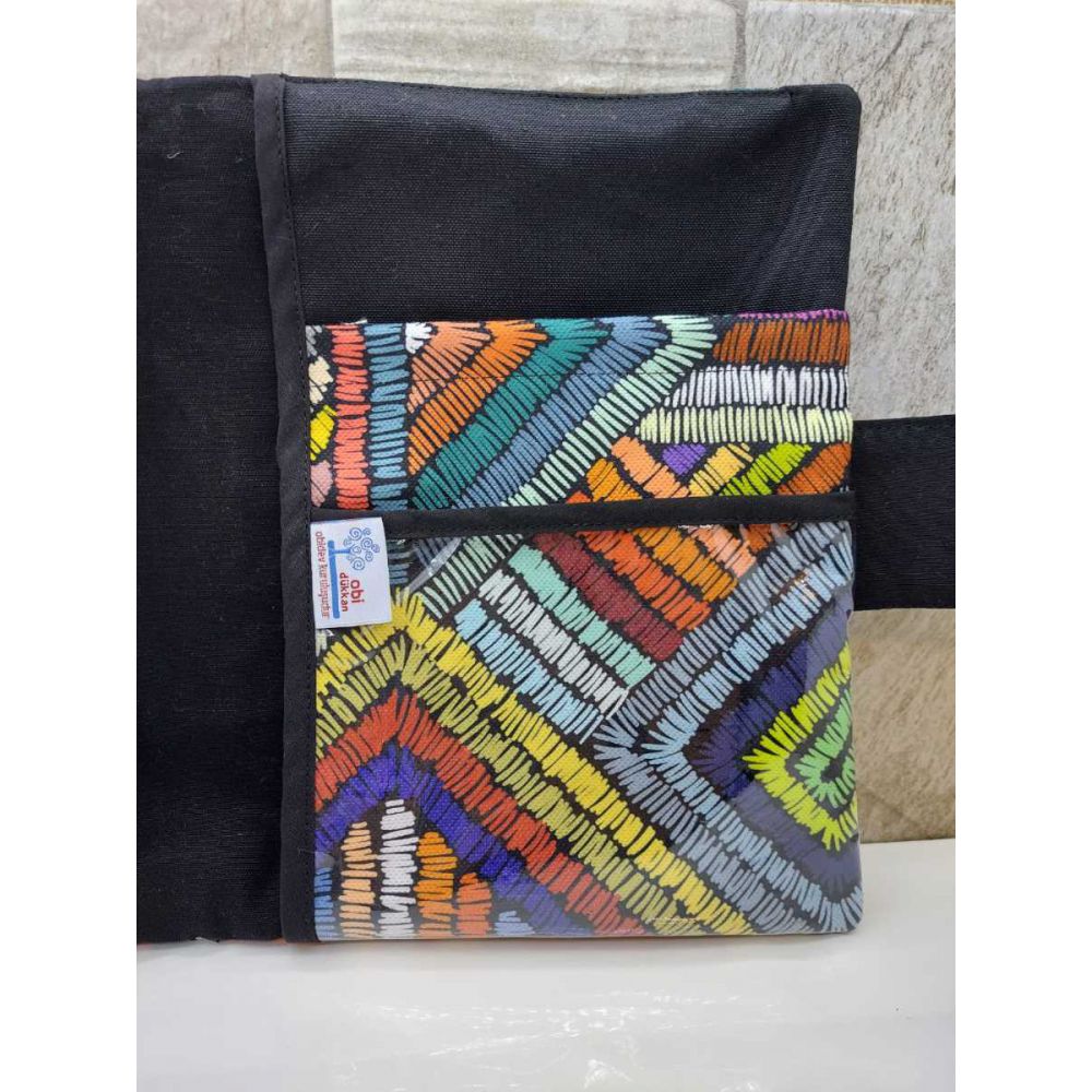 Renkli Dikişler Kumaş Organizer çanta  (tablet Kılıfı, Pasaport, Cüzdan, Kitap)